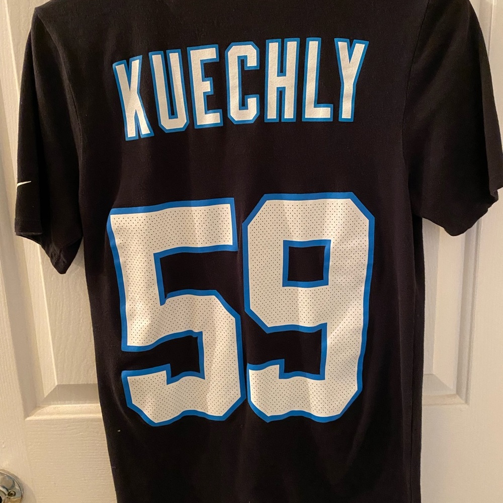 NIKE
Men's Carolina Panthers Luke Kuechly #59 Logo Black T-Shirt.